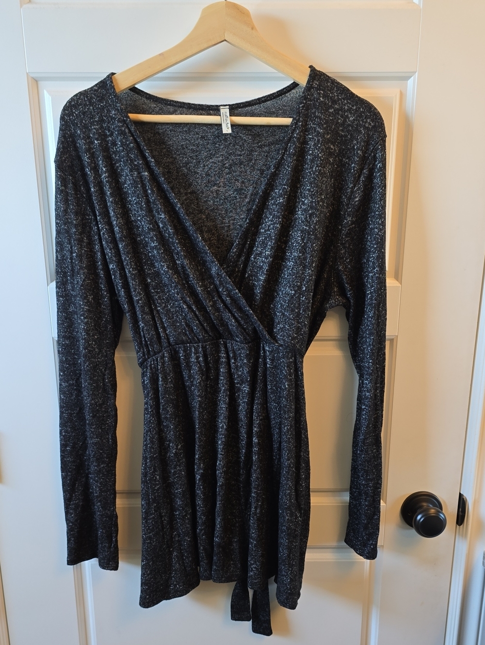 Mother Tee Maternity Charcoal Wrap-Front Long Sleeve Top